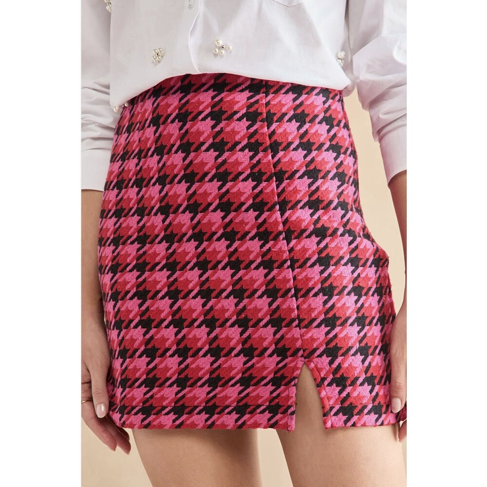 Cotton Bld Houndstooth Mini Skirt Pink XS Barbiecore Clueless Preppy Elle Wood